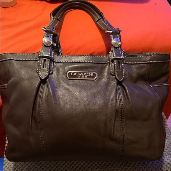 Coach Handbags - NWOT Coach East West Gallery Dark Brown Leather Tote Bag with Silver Accents.